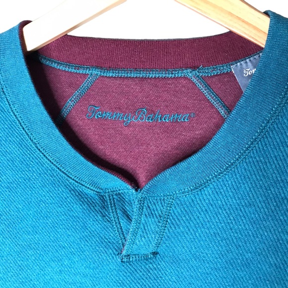 Tommy Bahama Reversible Sweater Pullover Cotton Henley Teal Burgundy Men’s XL - Picture 3 of 13
